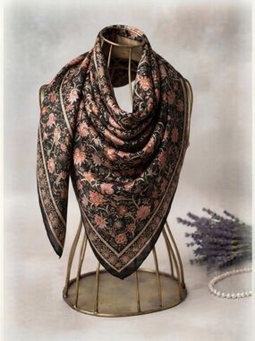 Luxurious Black Silk Wrap with Intricate Design
